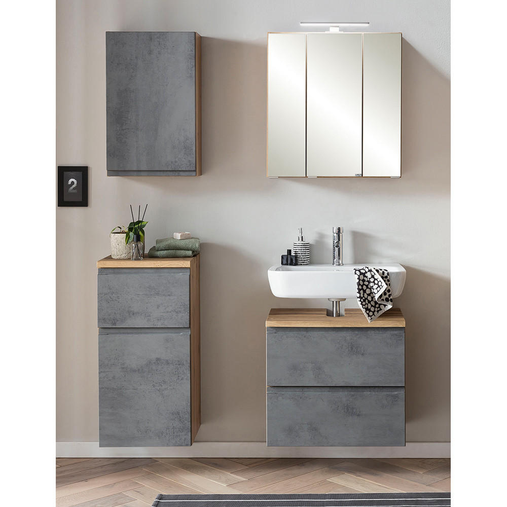 BADMÖBEL-SET 4-TLG. Vasto-03 - Grau, Holzwerkstoff (115/200/35cm) - Lomado