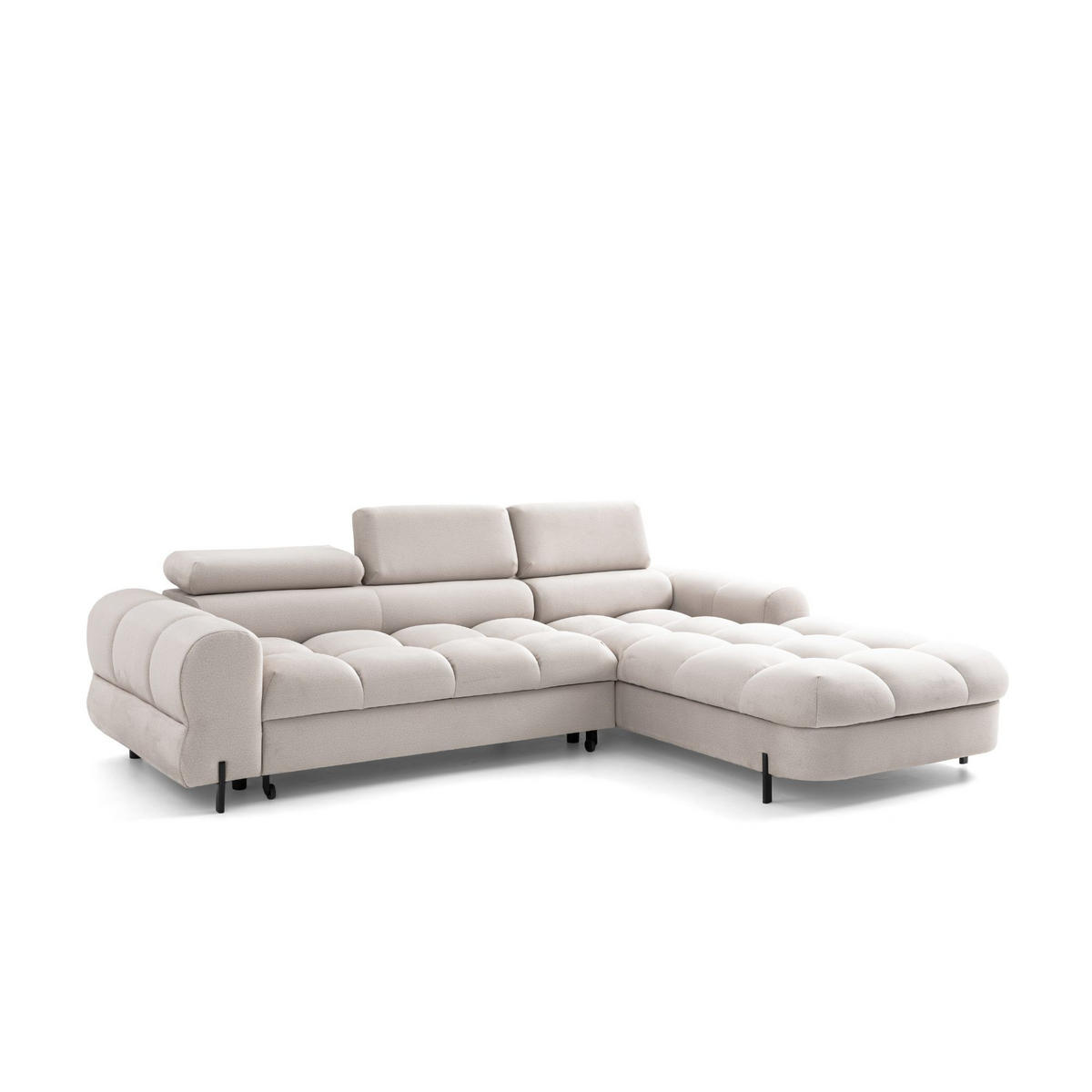 ECKSOFA UFFO L Rechts mit Schlaffunktion 260x195 Velours Creme - Creme/Schwarz, Holz/Textil (195/260cm) - Muffo