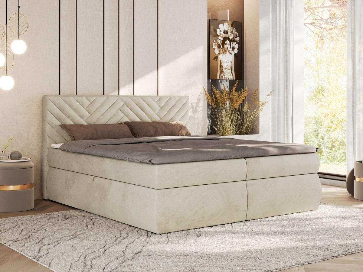 BOXBETT AVERTA 140/200 - Beige Velvet - H4 - Beige, Textil (140/200cm) - MKS