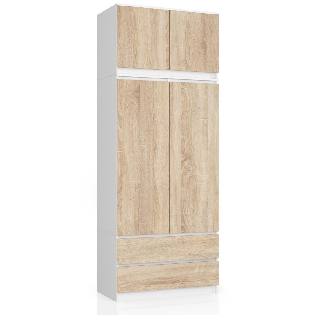 Akord Kleiderschrank Weiß, Sonoma Eiche 90x234x51 cm