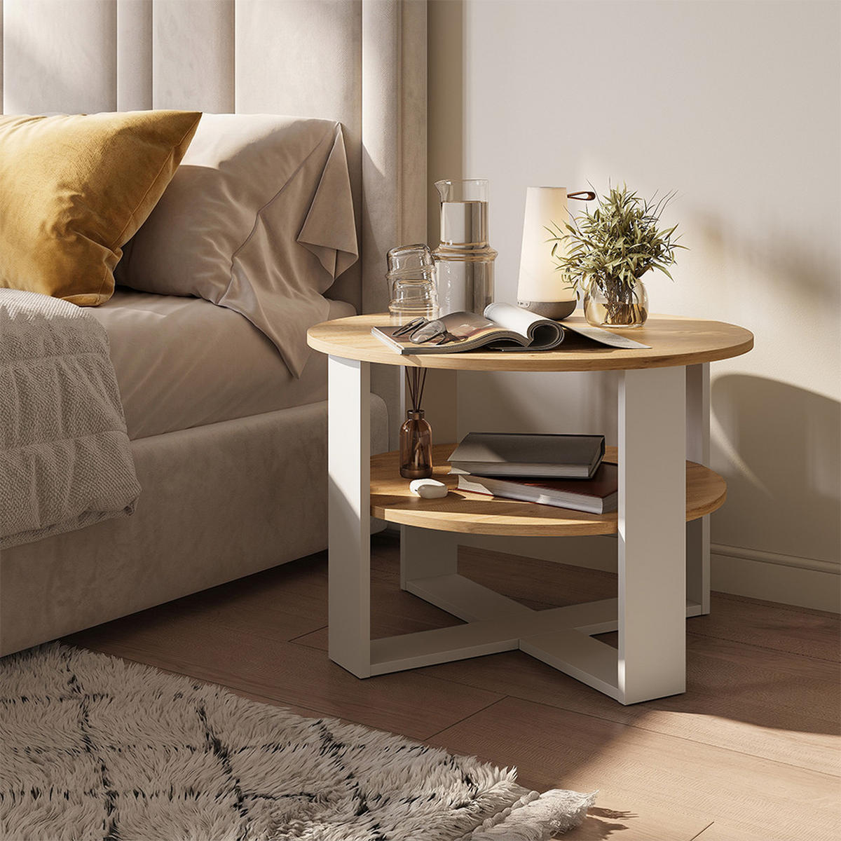 COUCHTISCH Romeo, Weiß/Artisan-Eiche, 68 x 68 cm - Weiß/Eiche Artisan, Holzwerkstoff (68/68/47cm) - Vicco
