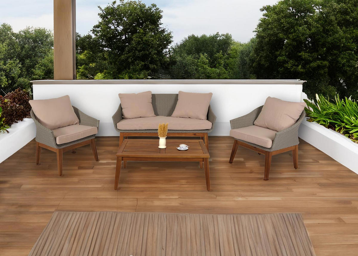 GARTENGARNITUR Grau, Beige - Beige/Grau, Holz - MCW
