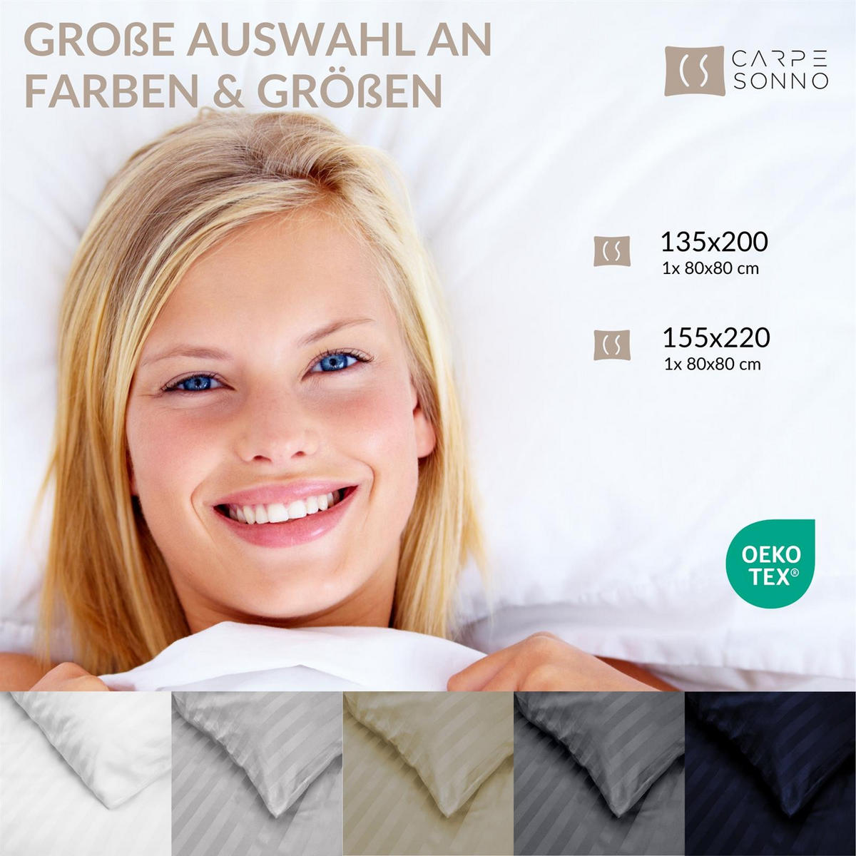 BETTWÄSCHE Damast 135x200 Creme gestreift - Bettbezug aus 100% Baumwolle - Creme, Textil (135/200cm) - Carpe Sonno