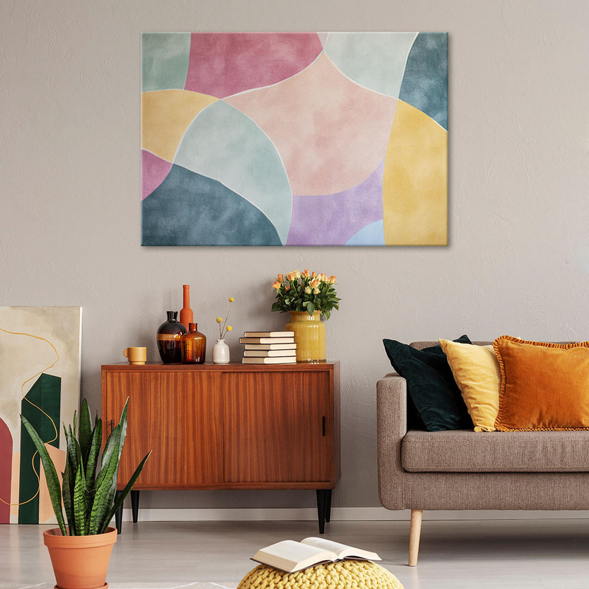LEINWANDBILD Pastell Retro Abstraktion 120x80cm - Lila, Textil (120/80cm) - Feeby