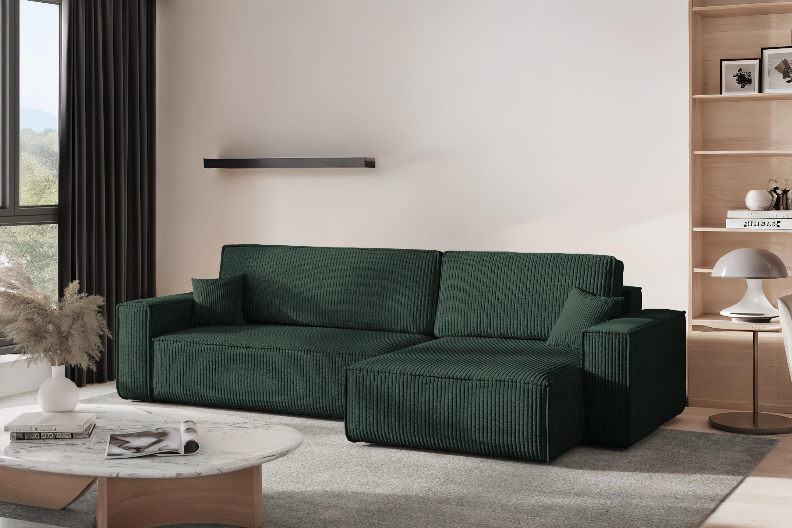 ECKSOFA Mit Schlaffunktion Und Bettkasten, Eckcouch BEST XL Stoff Poso Dicker Cord Grün Rechts - Schwarz/Grün, Holz/Kunststoff (274/142cm) - Kaiser Möbel