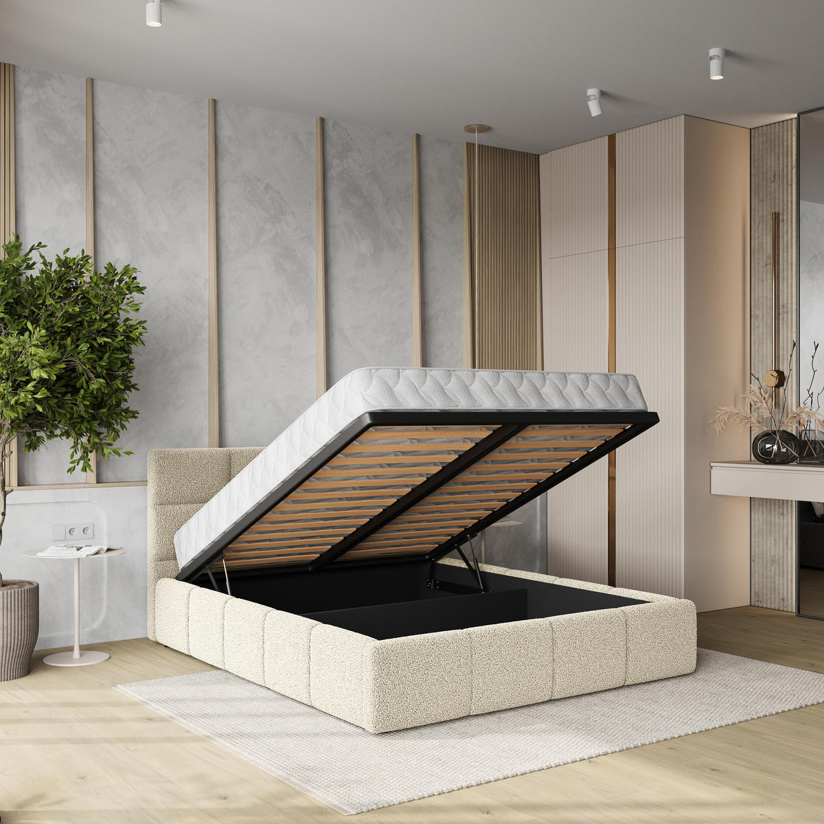 POLSTERBETT COMO 180x200 cm mit Bettkästen - Creme - Creme, Holz (180/200cm) - MASSENO