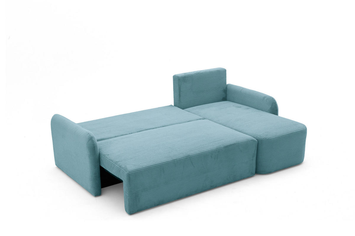ECKSOFA CASPER L Rechts mit Schlaffunktion 132x198 Cord Blau - Blau/Schwarz, Holz/Kunststoff (145/217cm) - Muffo