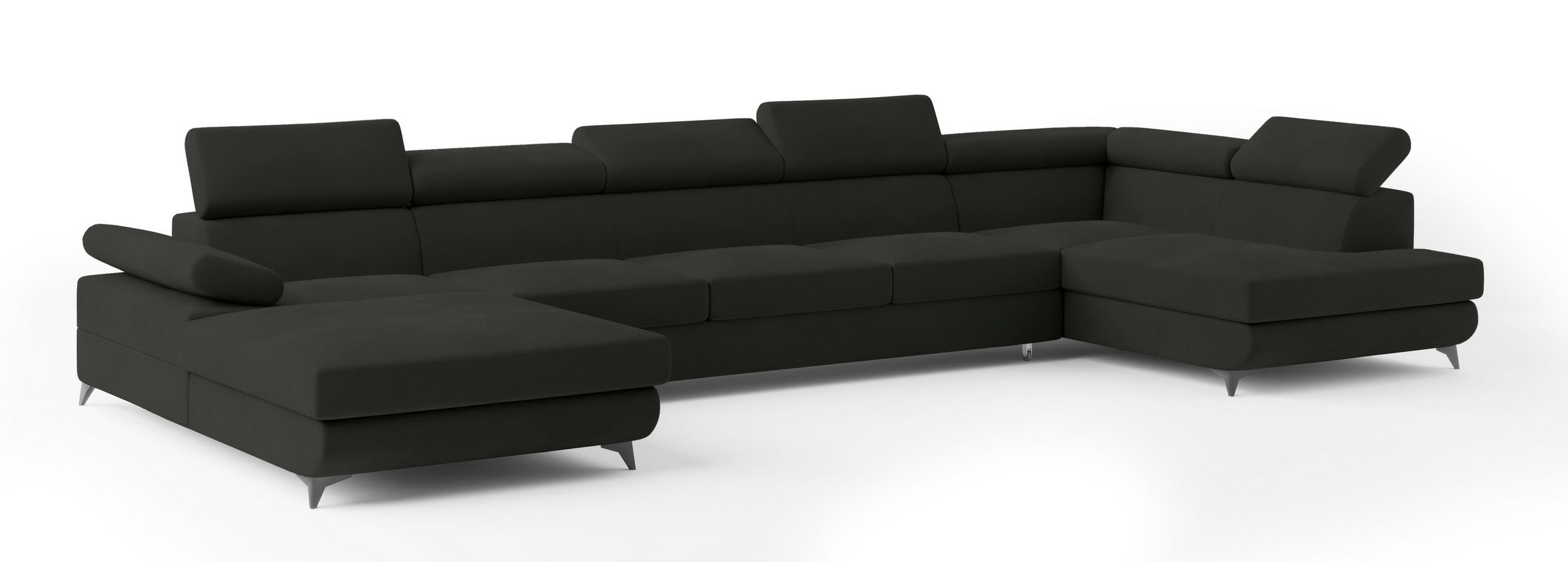 WOHNLANDSCHAFT MONTIVA Schwarz Velours-Stoff mit Schlaffunktion - Schwarz, Holz (410/89/190cm) - MASSENO
