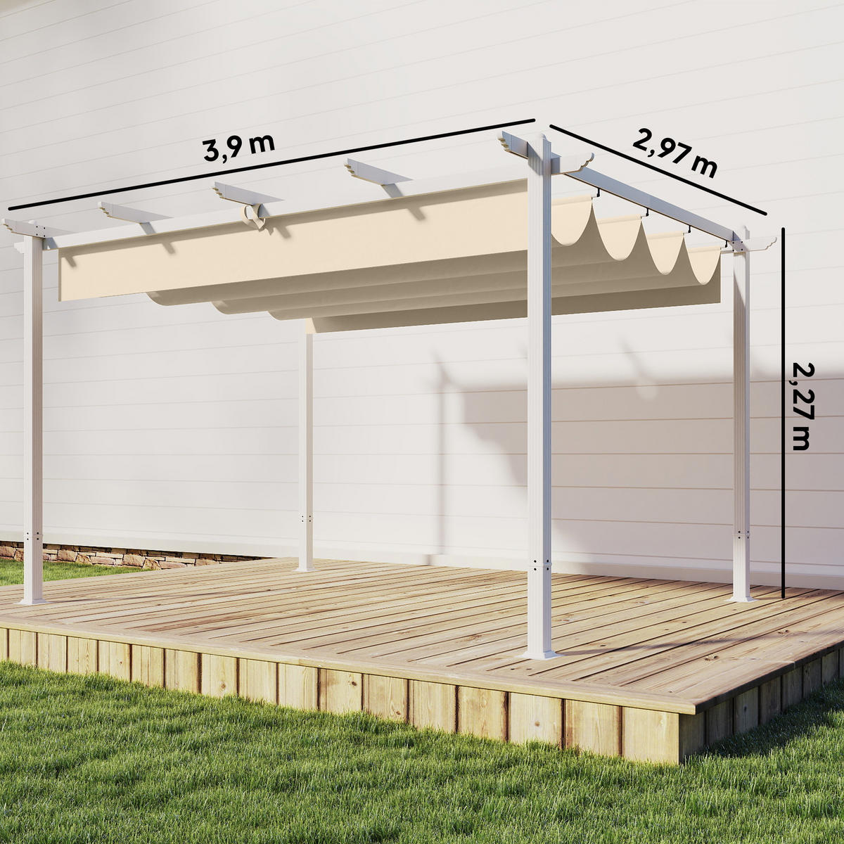 PERGOLA 3 x 4 m Terrassenüberdachung mit Schiebedach, magnetische Verschlüsse, UV30+ Beige - Beige, Metall (390/227/297cm)