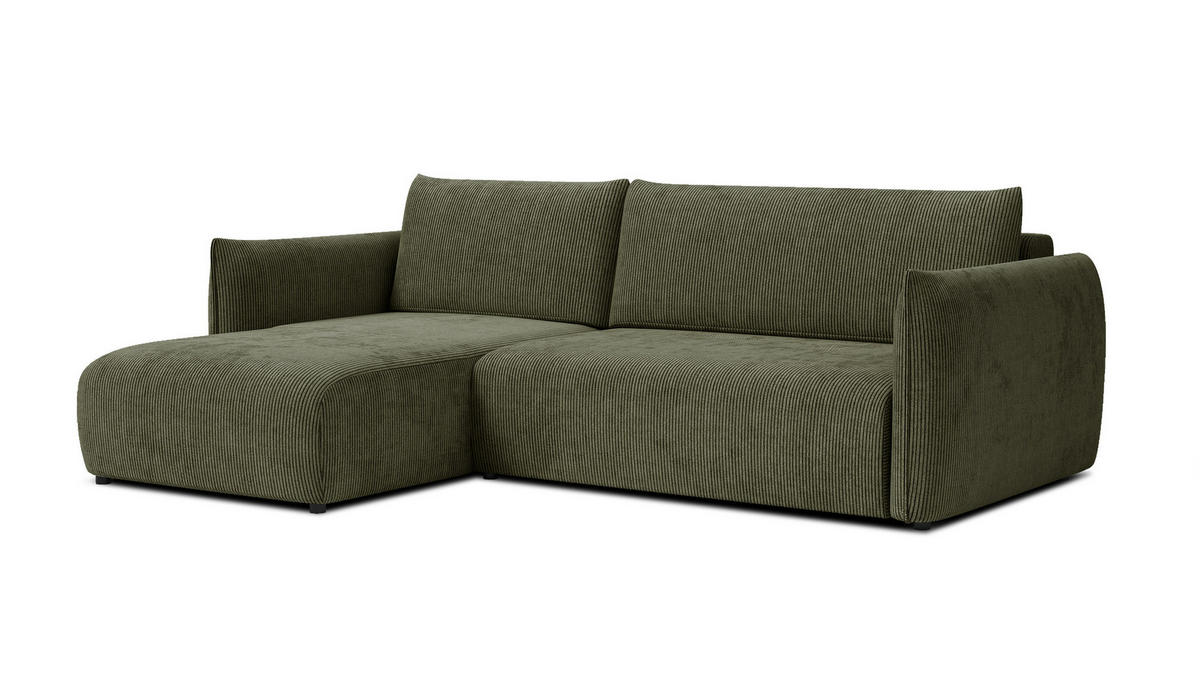 ECKSOFA TAUER 3-Sitzer rechts, olive - Dunkelgrün/Schwarz, Holz/Textil (248/173cm) - Courtois Laville