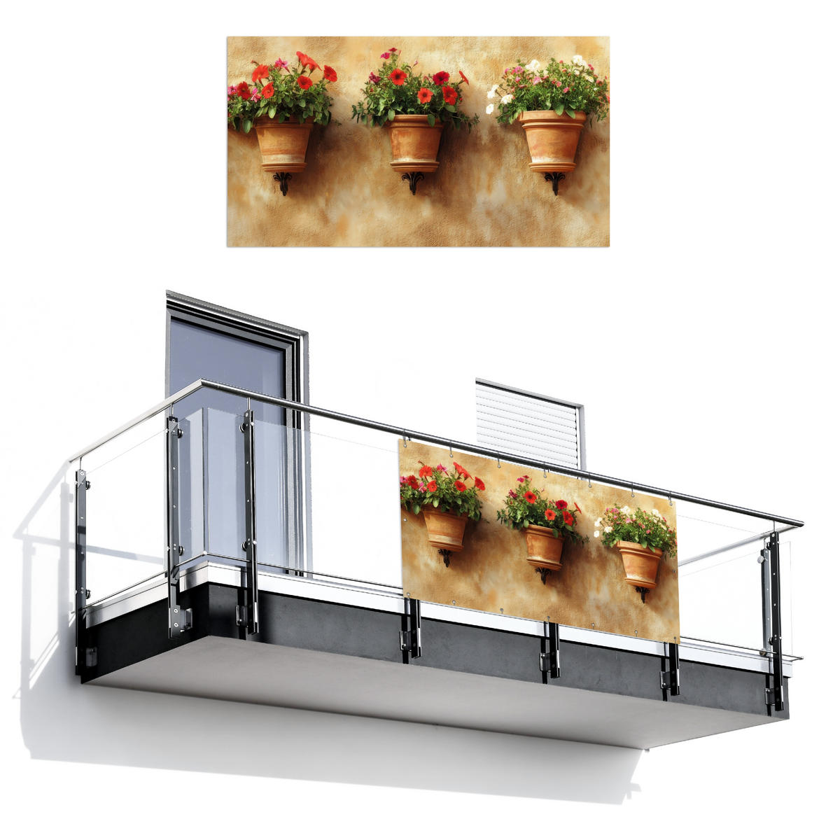 BALKON-SICHTSCHUTZ Blumentöpfe - Wand - Vintage - Terracotta, Kunststoff (200/110cm) - MuchoWow