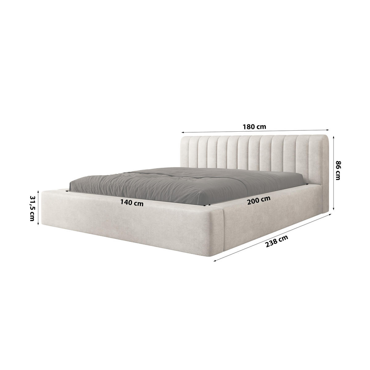 POLSTERBETT aus Polyester Vurmat 140x200 cm, Beige - Perlmutt, Textil (140/200cm) - Fedve