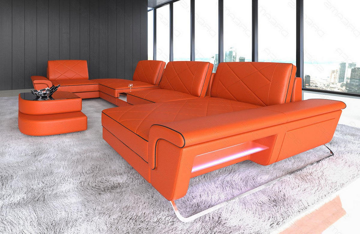 WOHNLANDSCHAFT Bari U - Orange, Leder (456/89/243cm) - Sofa Dreams