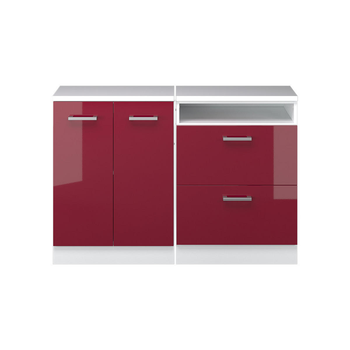 KUHINJSKI ORMAR ZA KOSINE KROVA R-Line Crveni visoki sjaj 120 cm Set od 2 korpusa ormara, dubina 60 cm - bijela/crvena, drvni materijal (120/83.8/60cm) - Vicco