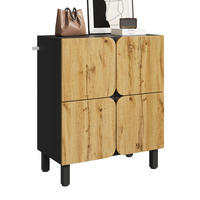 SCHUHSCHRANK 80/38,5/95 cm mit 4 Türen, verstellbaren Einlegeböden und Soft-Close, Schwarz/Natur - Schwarz, Holzwerkstoff (80/95/38.5cm) - Redom