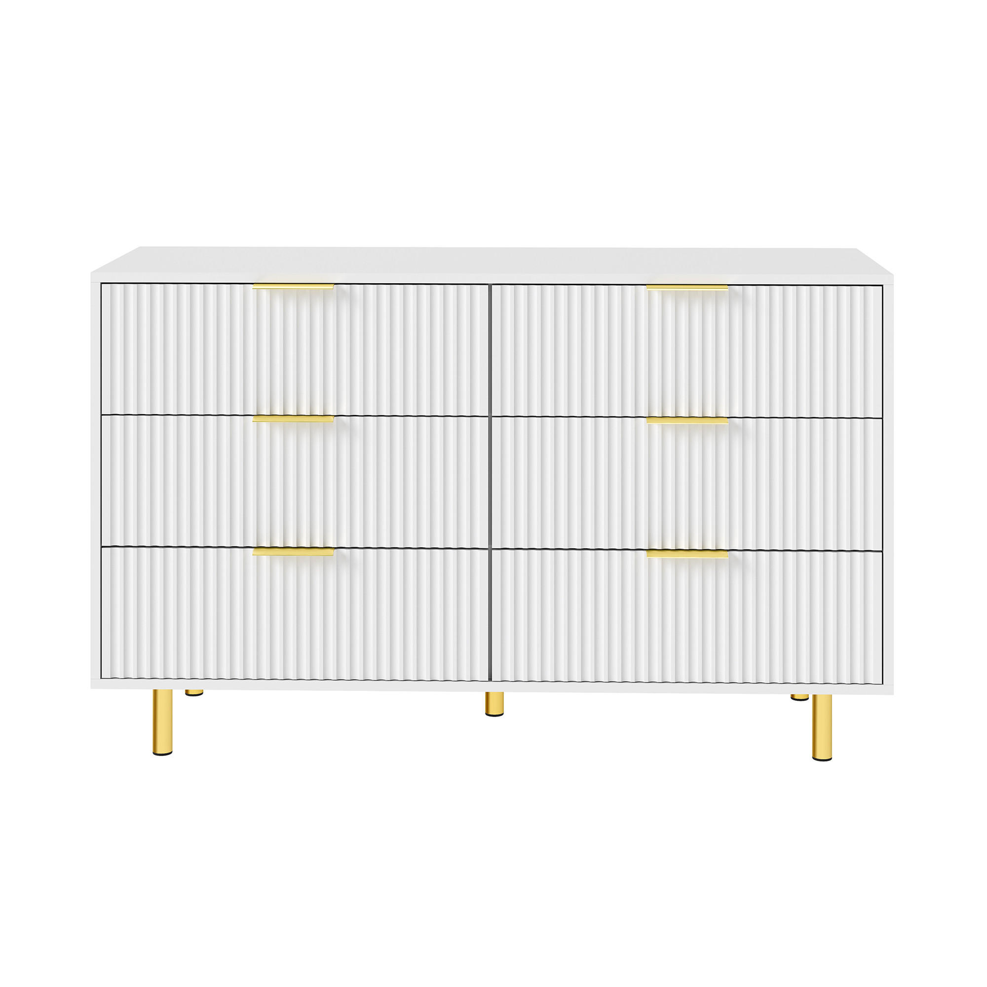 Urban Meuble SIDEBOARD bílý zlatý 6 zásuvek 120 cm moderní