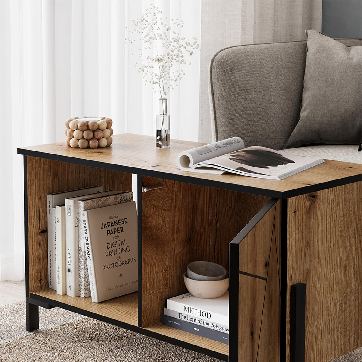 COUCHTISCH Hatto Eiche 90 x 39.7 cm mit 1 Tür - Eichefarben, Holzwerkstoff (39.7/90/50cm) - Vicco