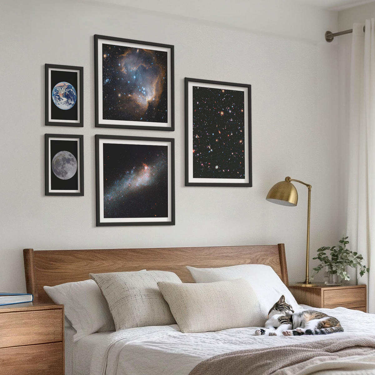 BILDER SET 5er Set - 50x50 cm & 20x30 cm & 40x60 cm Schwarzer Rahmen - Galaxie Weltraum Mond - Schwarz, Kunststoff (40/60cm) - TULUP