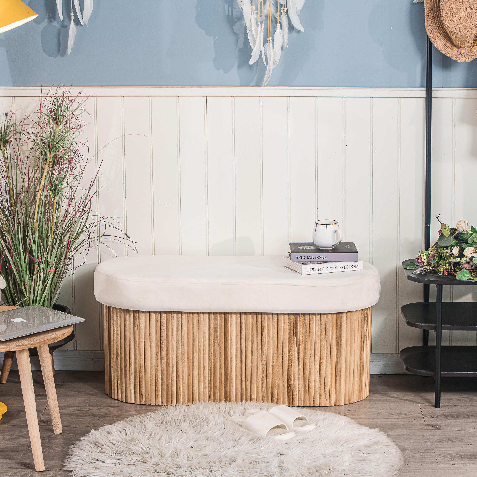SITZBANK Samt Beige - Beige, Textil (89/43/40cm) - Nordlys