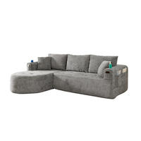 ECKSOFA L-Form montagefrei mit Edelstahl-Becherhalter, Seitentaschen und Leinenoptik, Grau - Grau, Textil (255/170cm) - Redom