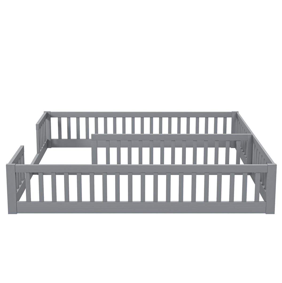 KINDERBETT 90/200 cm grau aus Kiefernholz und MDF mit Sicherheitsgitter - Grau, Holz (90/200cm) - OKMYHOME