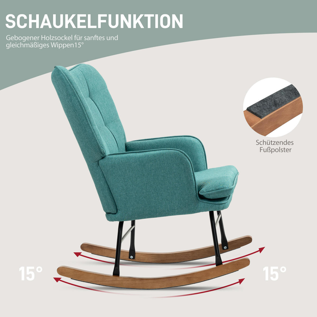 SCHAUKELSTUHL Schwingsessel mit Hocker Armlehnsessel mit Leinenoptik - Dunkelgrün, Kunststoff (89/90/64cm) - HOMCOM