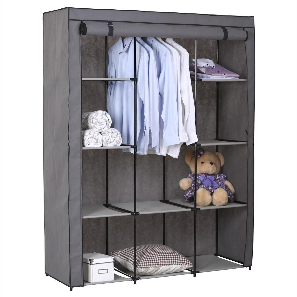 STOFFSCHRANK STEVEN - Anthrazit, Textil (131/169/46cm) - IDIMEX