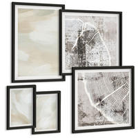 BILDER SET 5er Set - 50x50 cm & 20x30 cm & 40x60 cm Schwarzer Rahmen - Minimalismus der Farbstruktur - Schwarz, Kunststoff (40/60cm) - TULUP