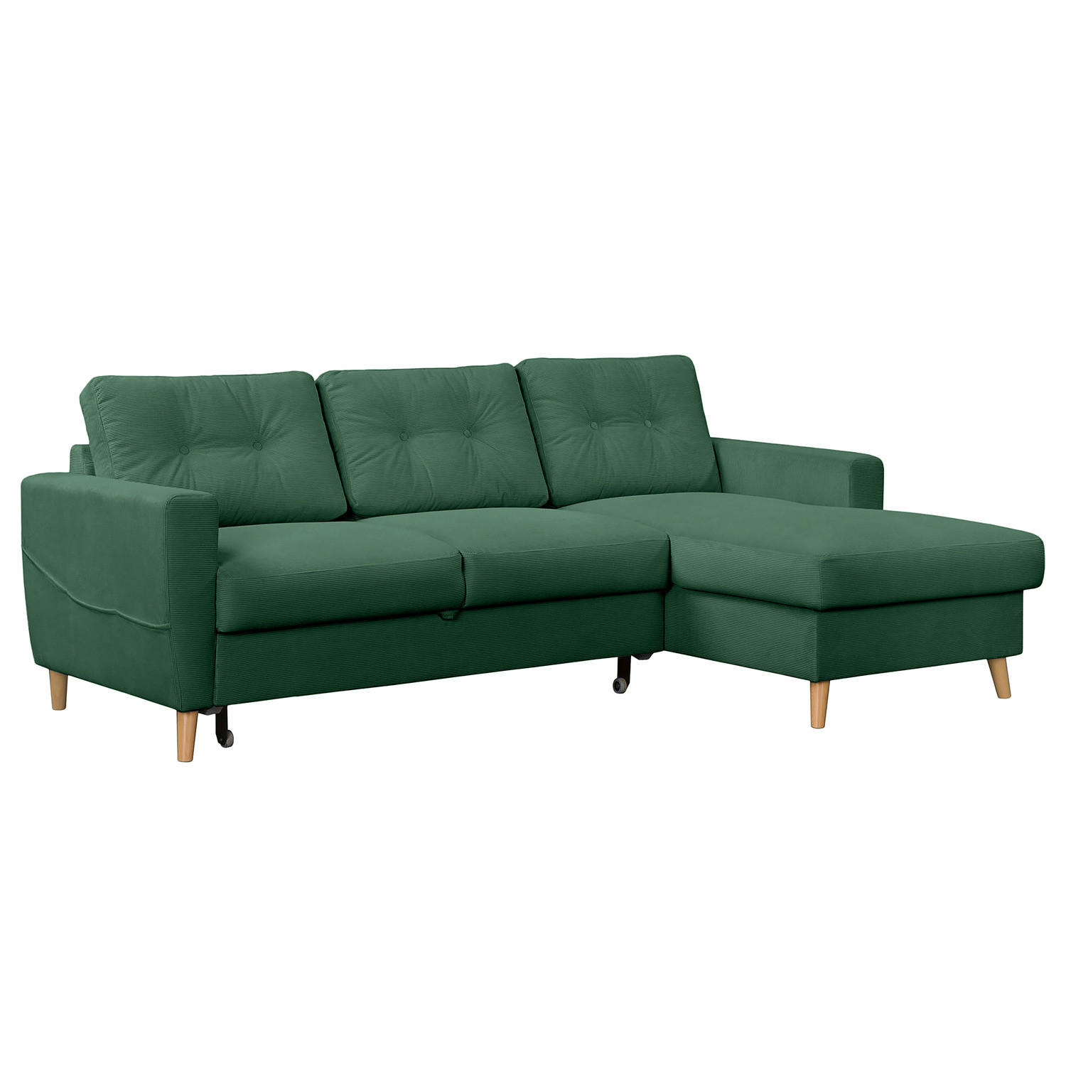 ECKSOFA mit Longchair - Waldgrün/Braun, Holz/Textil (223/148cm) - home24