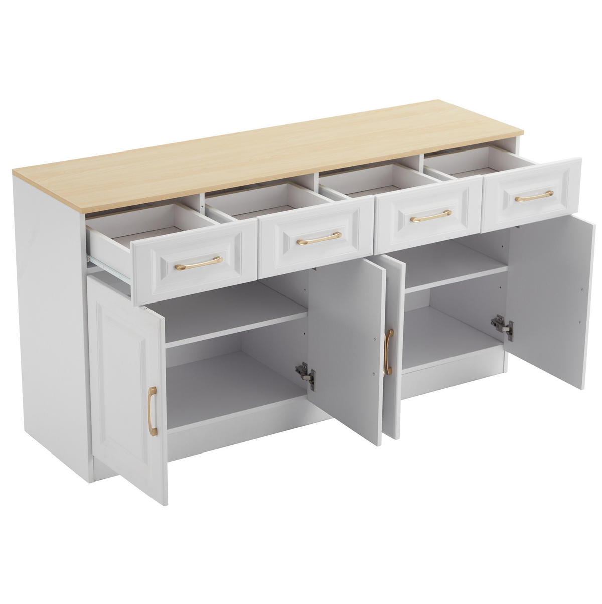 SIDEBOARD 140/40/75 cm in Weiß/Eiche mit 4 Schubladen und 4 Türen - Weiß, Holzwerkstoff (140/75/40cm) - Flora Grace