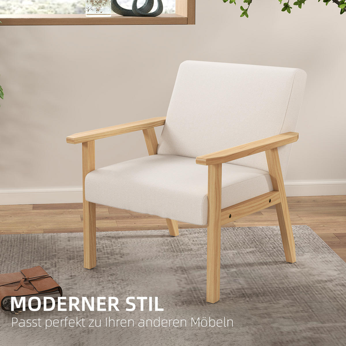 LOUNGESESSEL mit Armlehnen, 64 x 70 x 72 cm, Cremeweiß - Weiß, Textil (64/72/70cm) - HOMCOM