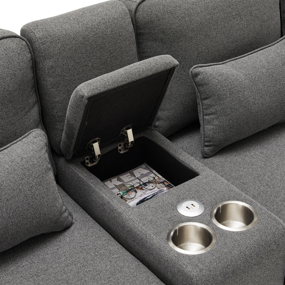 4-SITZER Sofa 290x83x88 mit Konsole, USB, Leinen, dunkelgrau - Dunkelgrau, Textil (83/88/290cm) - Luhomfu