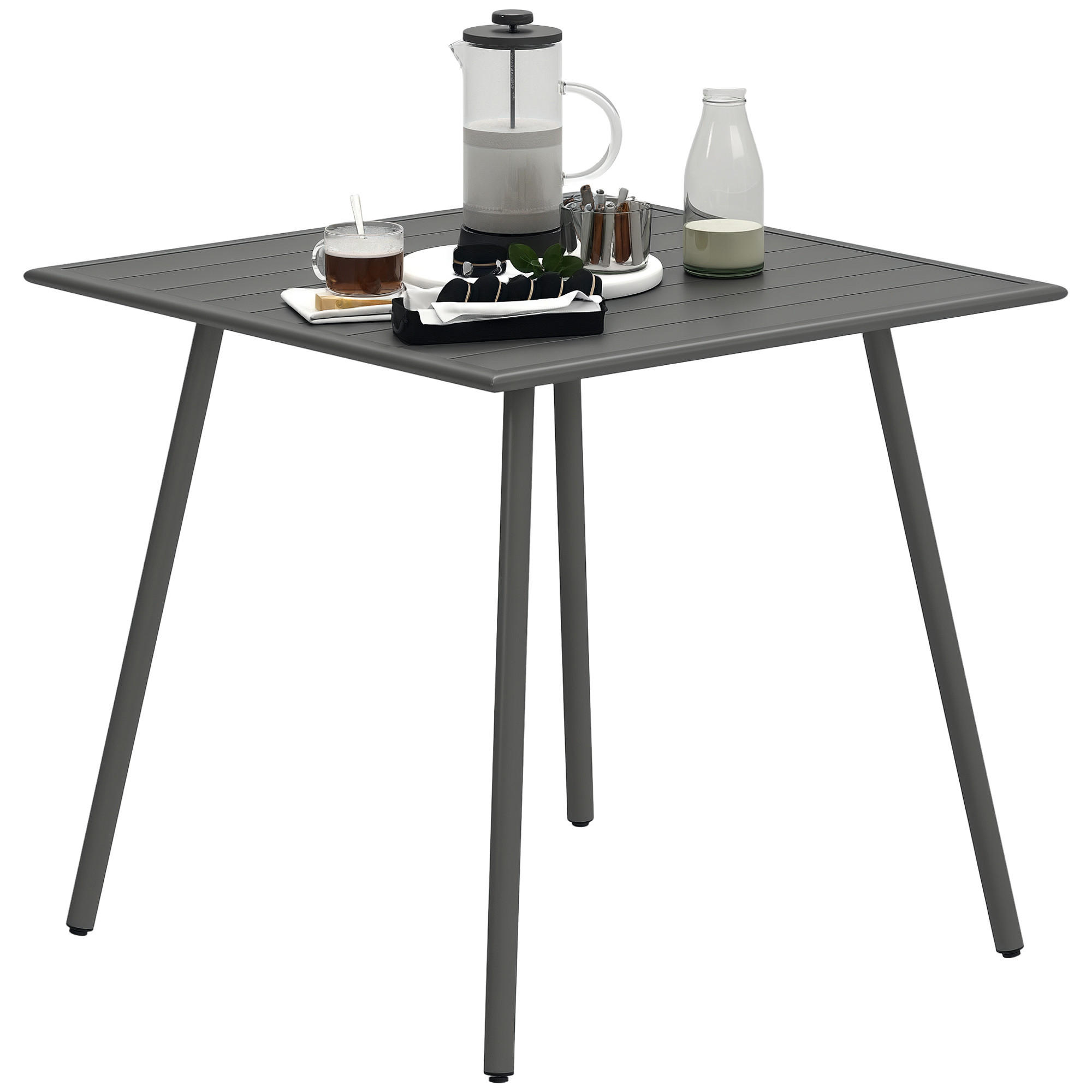 GARTENTISCH DE-14123 quadratisch 80x80 cm, Lattenrost Grau - Grau, Metall (80/80/74cm) - ComfortXL