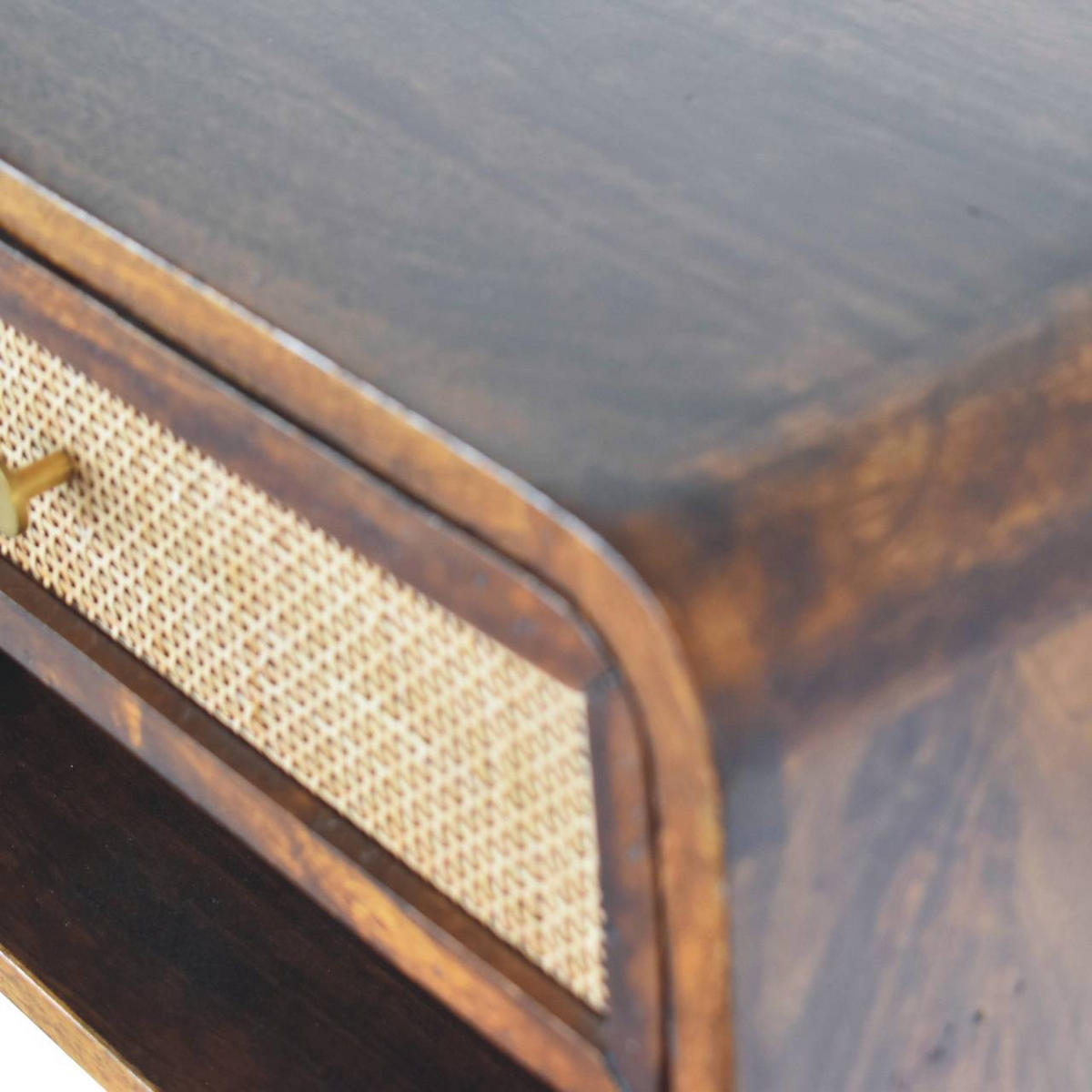 NACHTTISCH wandmontiert, offen geflochten - Messingfarben/Braun, Holz/Metall (45/25/32cm) - Artisan Furniture