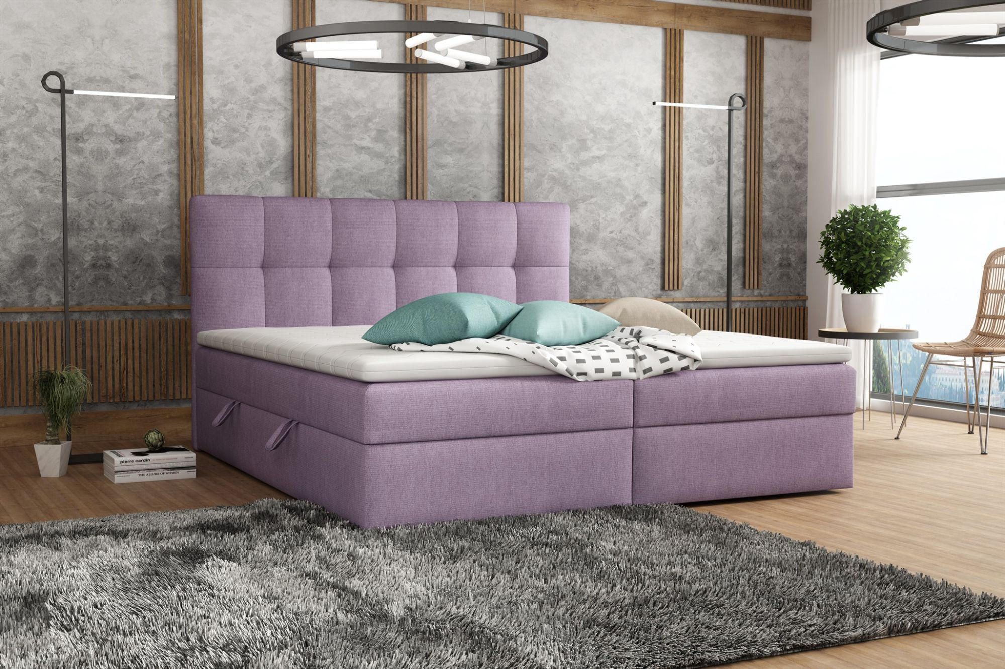 Thumbnail - Fun Möbel Boxbett, Violett, Textil, 140x200 cm, Schlafzimmer, Betten, Boxspringbetten