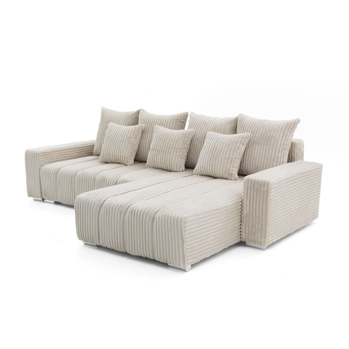 ECKSOFA PIANO L Rechts mit Schlaffunktion 137x234 Cord Beige - Beige/Silberfarben, Holz/Textil (178/278cm) - Muffo