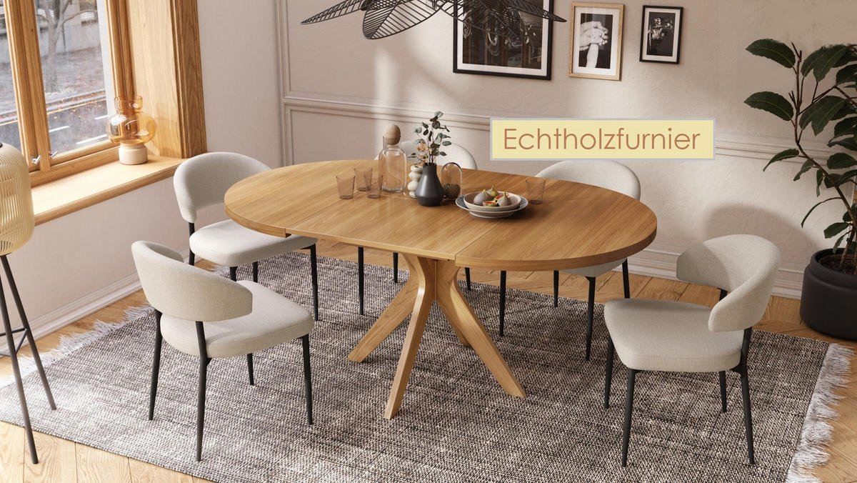 ESSTISCH rund Eiche Natur Echtholzfurnier ausziehbar - Eichefarben, Holzwerkstoff (110/110/77cm) - designimpex