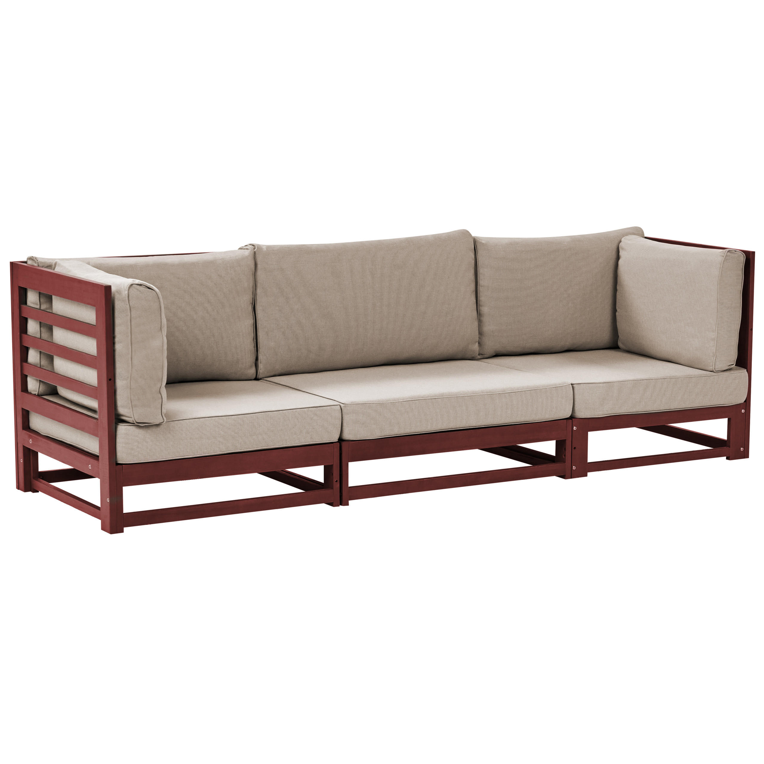 GARTENSOFA 3-Sitzer Akazienholz mahagonibraun Auflagen taupe Trani - Beige/Grau, Holz (235/72/75cm) - Beliani