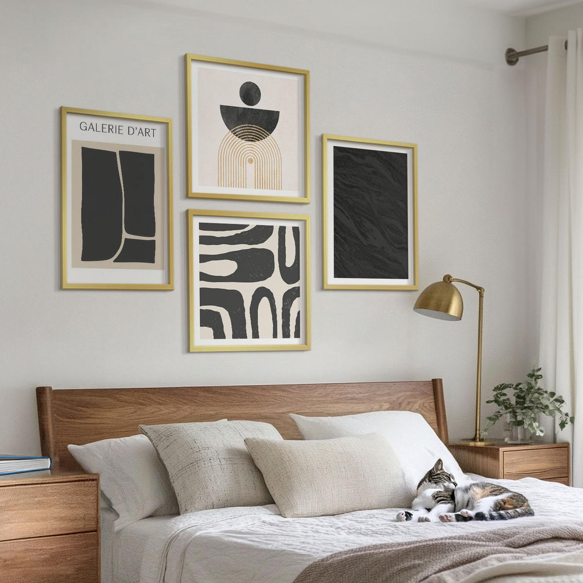 WANDBILDER 4er Set - 50x50 cm & 40x60 cm Goldrahmen - Abstrakte Marmorformen - Goldfarben, Kunststoff (50/50cm) - ArtPrintCave