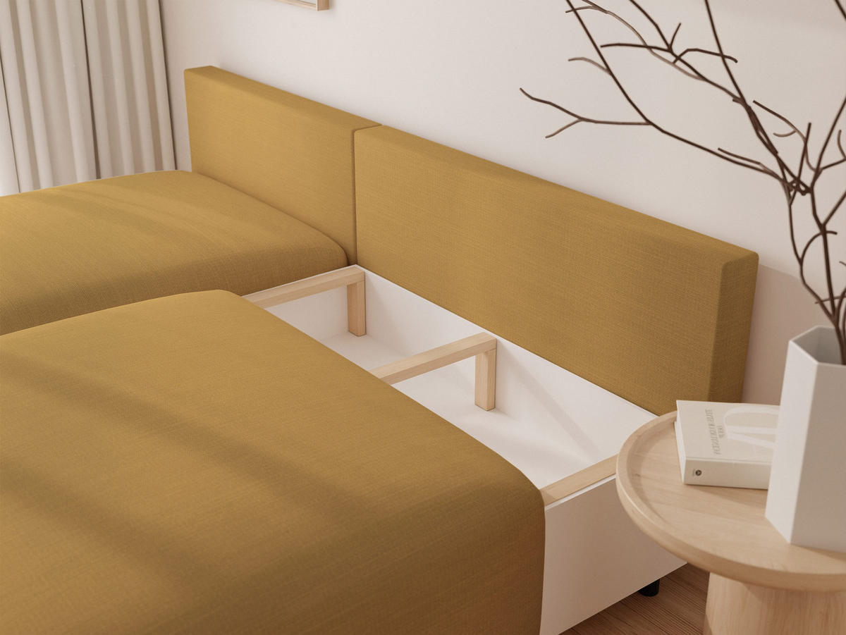 ECKSOFA ELVO mit Schlaffunktion und Bettkasten Gelb - Gelb, Holzwerkstoff/Kunststoff (208/190cm) - Idohome