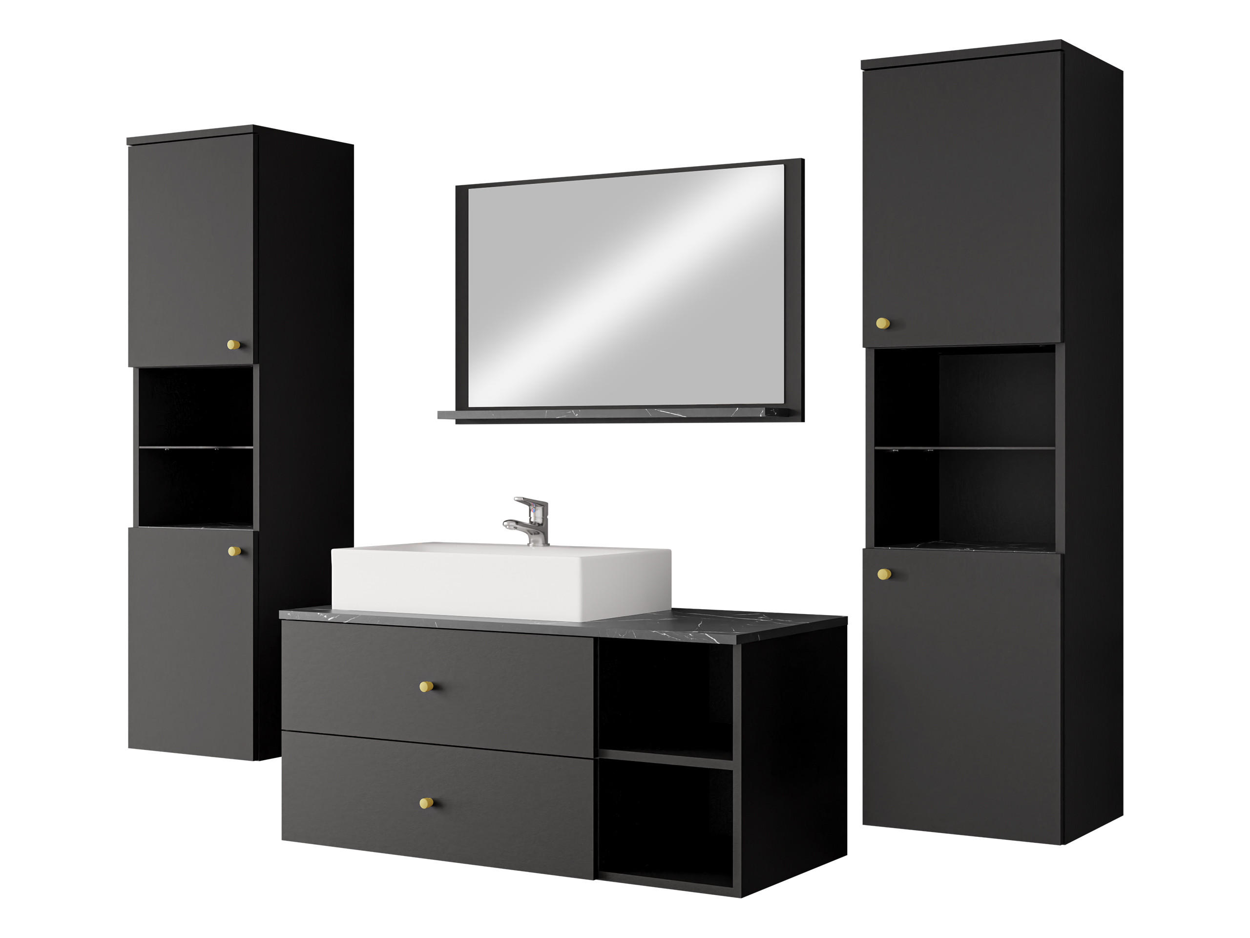 BADMÖBEL-SET Kertos III - Goldfarben/Schwarz, Holzwerkstoff/Metall (100/57/45cm) - MIRJAN24
