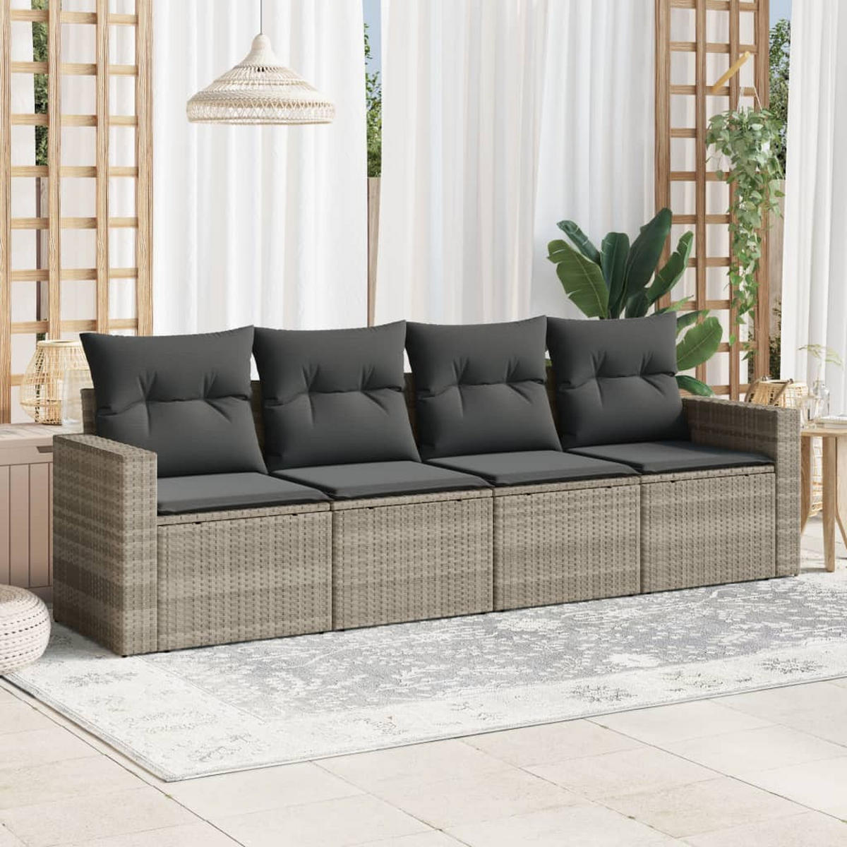 GARTEN-SOFAGARNITUR 4-TLG. Mit Kissen Hellgrau Poly Rattan - Dunkelgrau, Kunststoff (62/69/241cm) - vidaXL