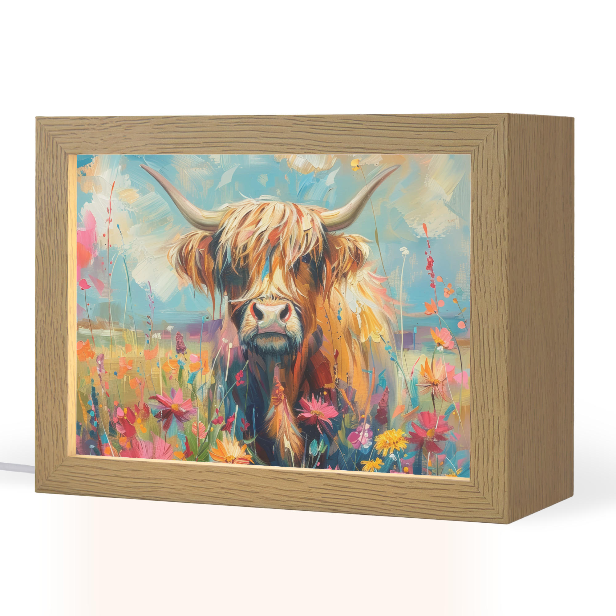 OnlyWow STOLNÍ LAMPA Skotský horal - Příroda - Barevné - Květiny 20x15 cm