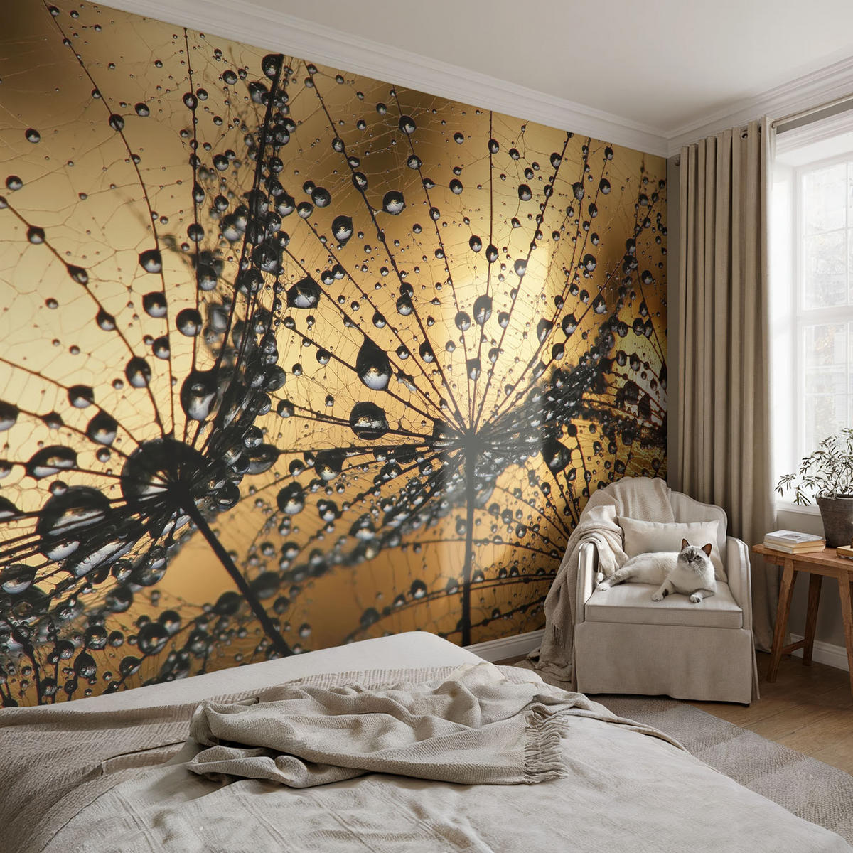 FOTOTAPETE 104x70 cm - Zarte Tropfen - Weiß, Textil (104/70cm) - Wallfluent