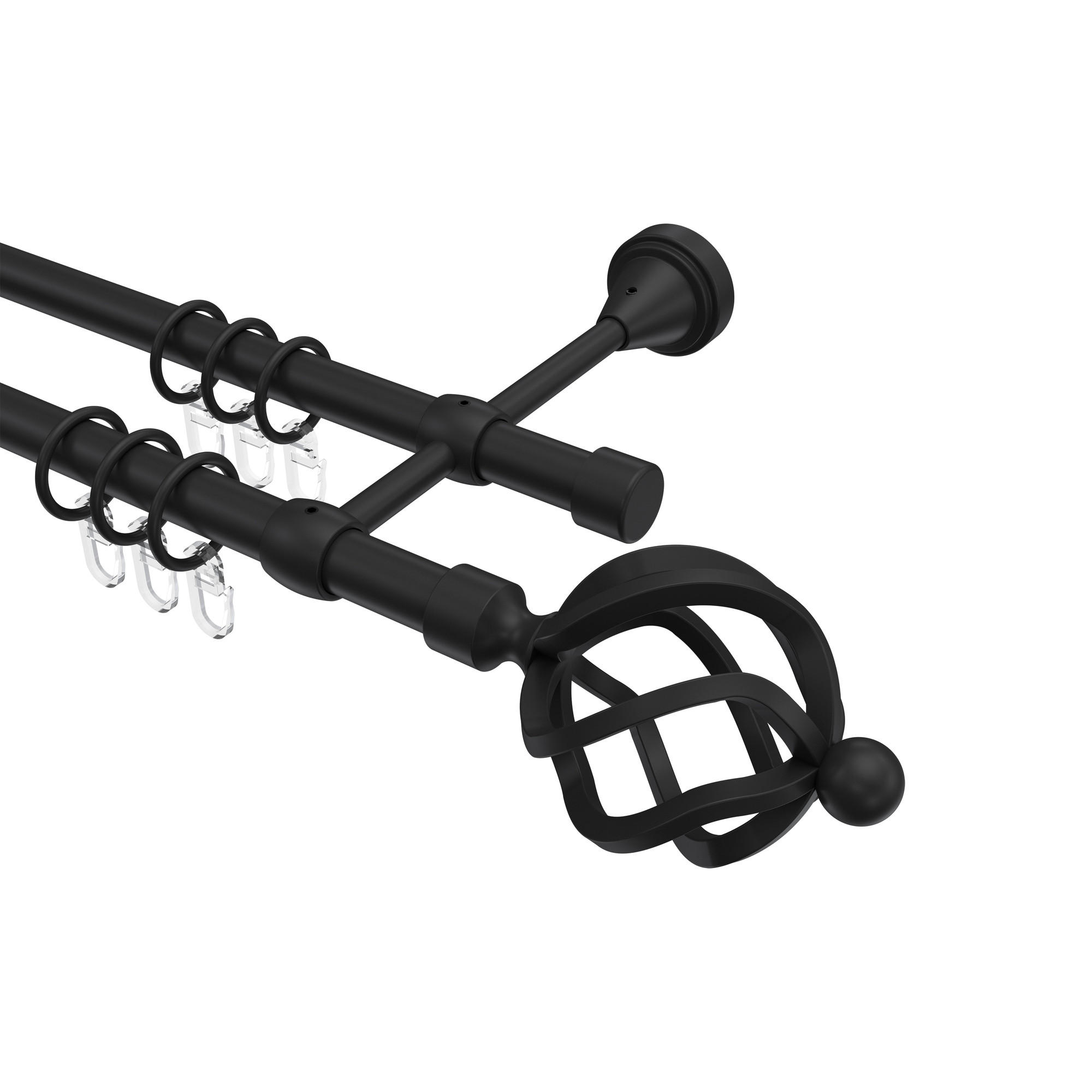 GARDINENSTANGE Primus Paolo 240 cm (geteilt in 2 x 120 cm), 2-läufig, 16 mm Ø Schwarz - Schwarz, Metall (240cm) - INTERDECO