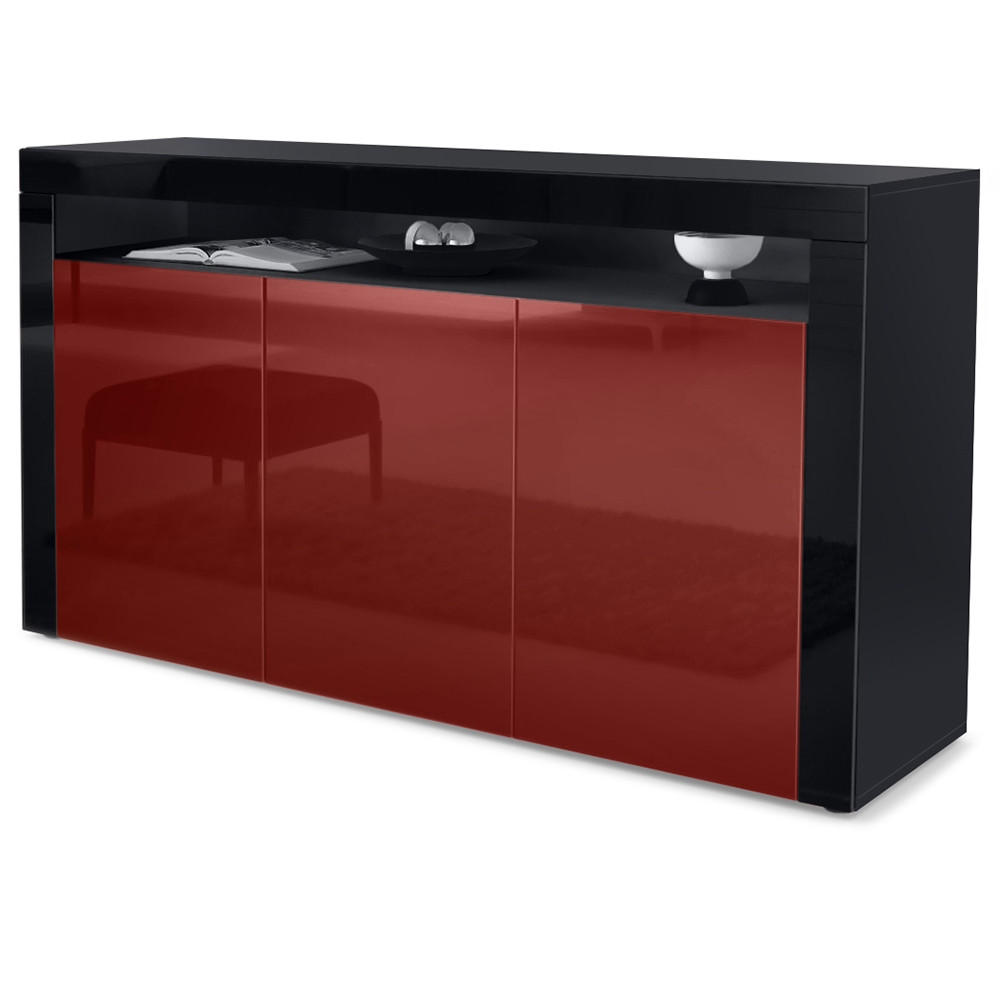 SIDEBOARD Valencia Bordeaux Hochglanz / Schwarz Hochglanz - Bordeaux, Holzwerkstoff (155/92/40cm) - Vladon