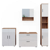 BADMÖBEL-SET Irma Weiß Hochglanz/Goldkraft Eiche 4 Teile - Honigeiche/Weiß Hochglanz, Holzwerkstoff (80/58/41cm) - Vicco