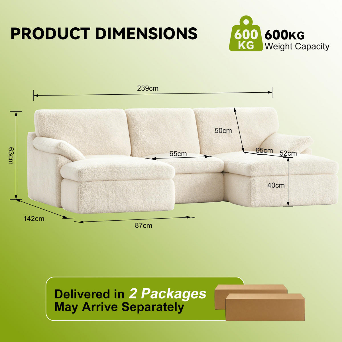 SOFA modular U Form L Form 5 Sitzer Beige - Beige, Metall (142/63/239cm) - Rattantree