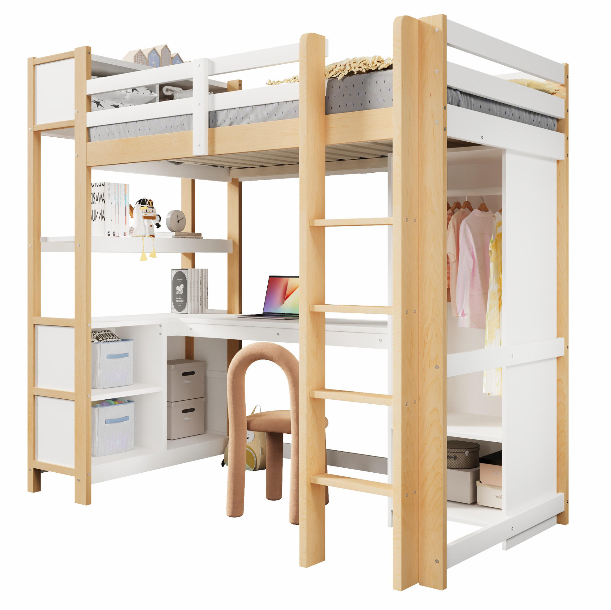 Okmyhome Hochbett Natur 90x200 cm