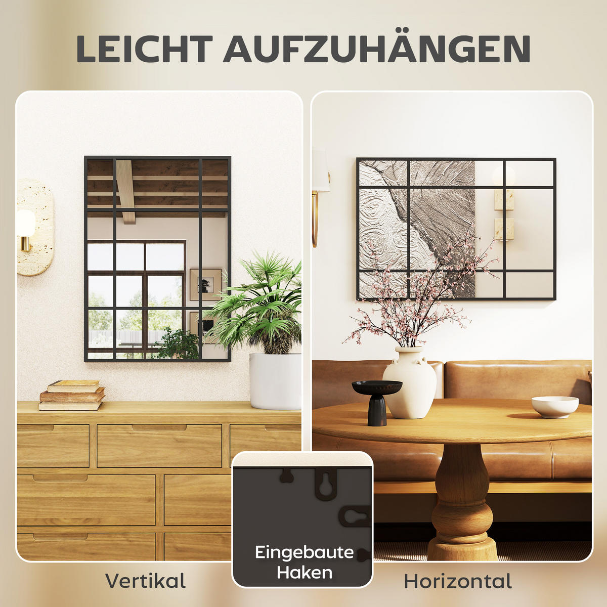 WANDSPIEGEL Glas Metall Schwarz - Schwarz, Glas (2/70/50cm) - HOMCOM